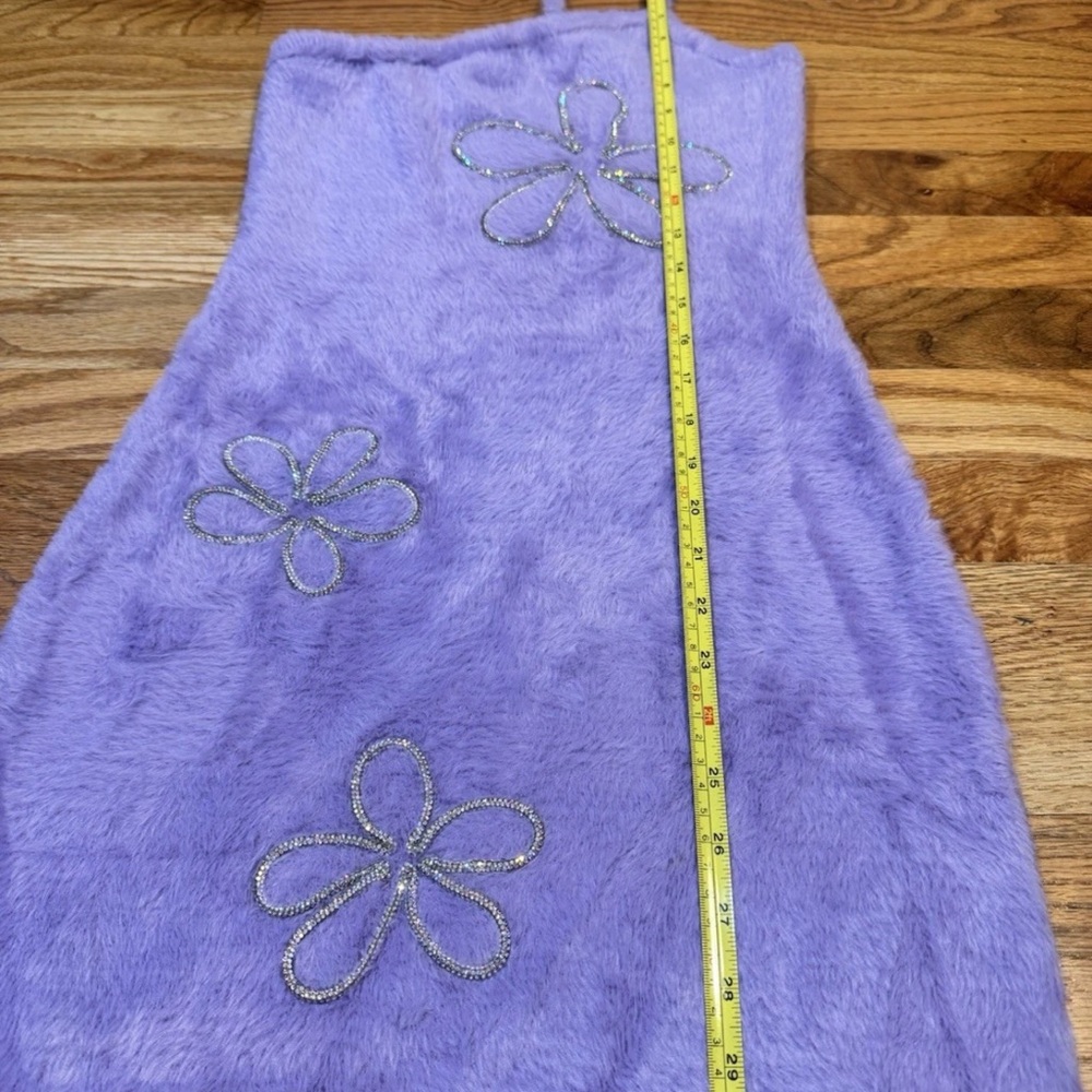 For Love & Lemons Finley Fuzzy Mini Dress Rhinestones Lavender Size Small - Picture 11 of 16